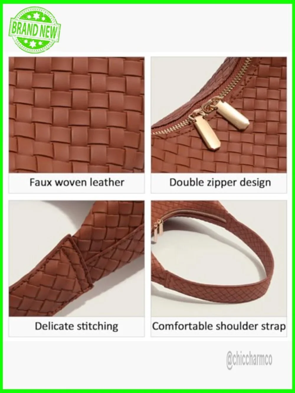 Small Leather Hobo Bag Slouchy Tote Shoulder Purse Double Zipper